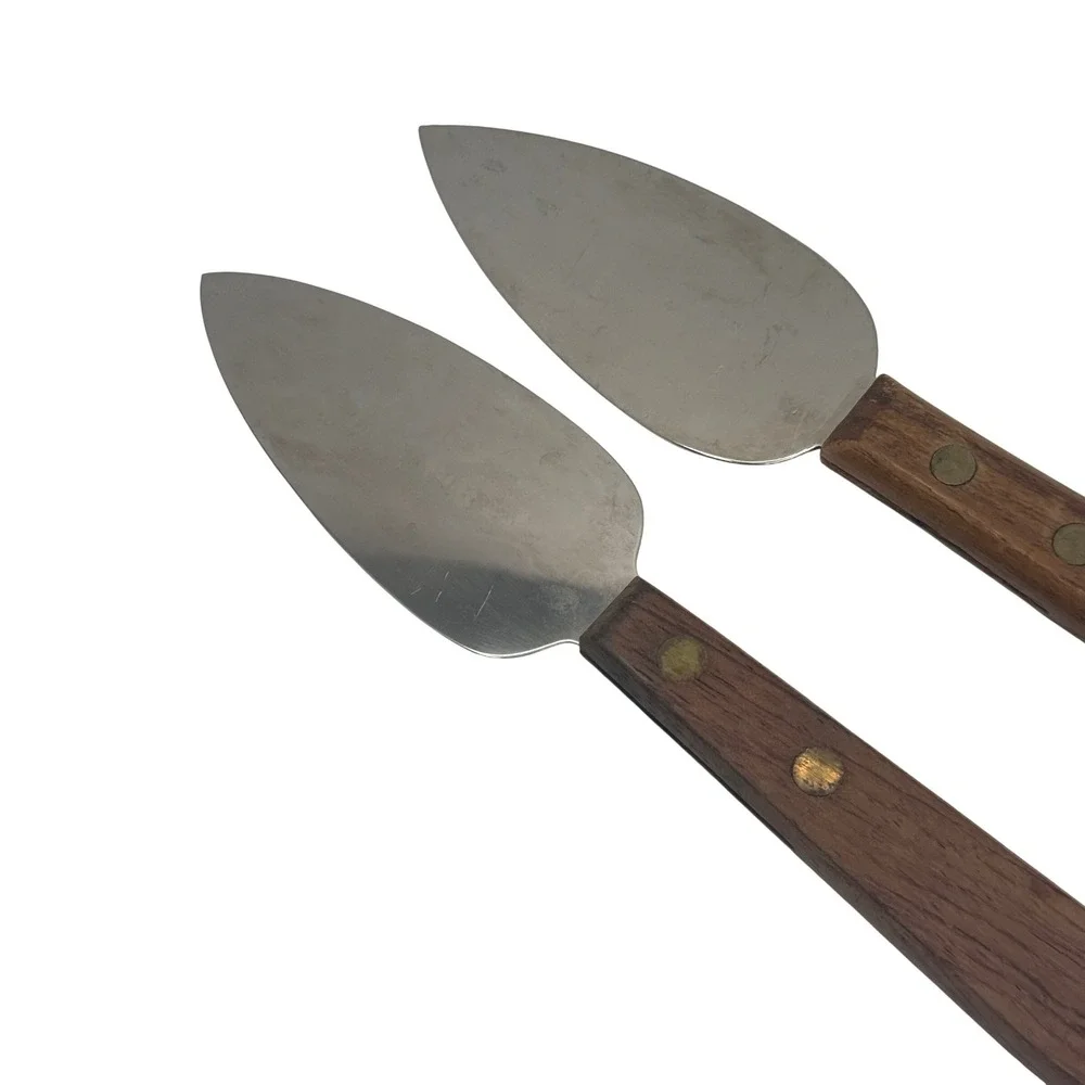 Vintage Hickory Farms Of Ohio Cheese Spreader Knives Set 2 Wood Handle Stainless